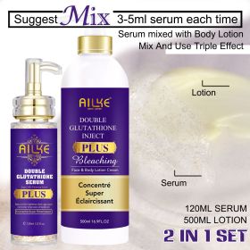 Private Label AILKE Skin Care Set Double-Glutathione Whitening Serum Dark Spot Face Cream Black Skin Soap Bleaching Body Lotion