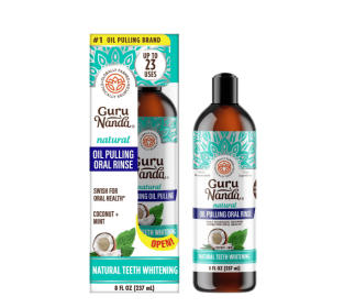 GuruNanda Oil Pulling with Coconut + Mint, Essential Oils & Vitamins D3,E,K2 - Natural Mouthwash - 8 oz