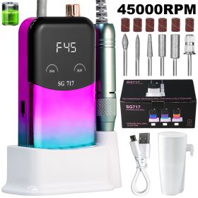 Professional Electric Nail Drill Machine Gradient - Solid Color, 45000RPM Portable Rechargeable Efile Nail Drill Cordless,Electric Nail File Kit (Color: Purple)