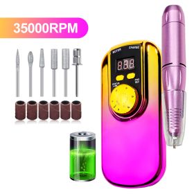 Portable Electric Nail Drill Cordless,35000 RPM Electric Nail File With Holder,Rechargeable Nail Drill E Filer For Nails,Electric Nail Buffer Nai (Option: Golden)