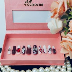GGddsha New Shiny Crystal Long Press On Nails WithDiamonds Reusable PMA Acrylic Handmade Nails FullDeluxe 3D Crystal Fake Nails W Box Gift For Wo (Option: M)