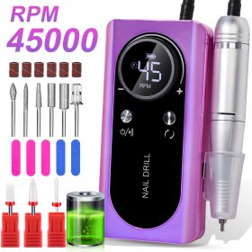 Professional Electric Nail Drill Machine, 45000RPM Rechargeable E-File Nail Drill Cordless, Electric Nail File Kit, Portable Electronic Grinder, (Color: Colour)