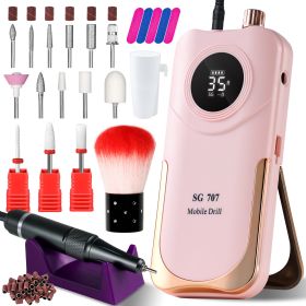 Portable Electric Nail Drill Cordless, 35000 RPM Electric Nail File With Holder,Rechargeable Nail Drill E Filer For Nails,Electric Nail Buffer Na (Color: Pink)