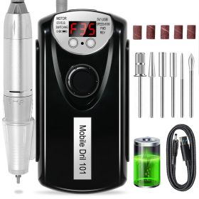 Professional Nail Drill, 35000 RPM Electric Mobile Drill For Acrylic Nails, Rechargeable Electric Nail File Machine Kit For Home Use, Salon Quali (Color: Bladk)