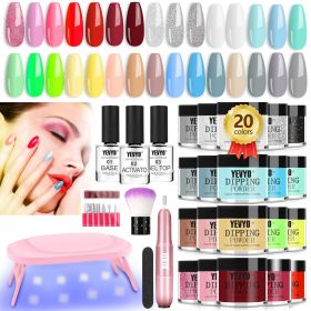Acrylic Nail Kit Dip Powder Nail Kit Starter With Drill And UV Light, 20 Colors Fast Dry Powder Nail Dipping Kit, With Base & Top Coat Activator (Option: W13535659)