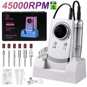 Electric Nail Drill Professional - 45000RPM Rechargeable Nail File With Bits & Base For Acrylic Gel Nails, Professional Nail Drill Manicure Pedic (Option: White)