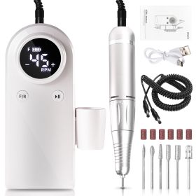 45000RPM Professional Nail Drills Kit With 6 Drill Bits, Portable Electric Nail Drill For Acrylic Nails Gel Polishing Removing, Rechargeable Nail (Color: Silver)