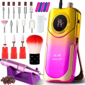 Portable Electric Nail Drill Cordless, 35000 RPM Electric Nail File With Holder,Rechargeable Nail Drill E Filer For Nails,Electric Nail Buffer Na (Color: Golden)