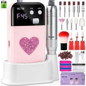 Rechargeable Nail Drill 45000 RPM - Electric Nail File For Shaping, Removing & Polishing Gel Nails-Lightweight & Easy To Use-Perfect For Home & S (Option: Pink-Heart shape)