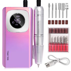 Rechargeable Electric Nail File Professional - 45000RPM Portable Efile Nail Drill Kit, Cordless E File Nail Drill Machine For Acrylic Gel Nails S (Color: Purple)