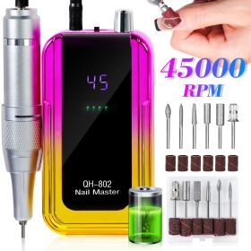 Professional Electric Nail Drill, 45000 RPM Cordless Rechargeable E-File Machine, With 6 Bits, Sanding Bands, LCD Display For Acrylic Gel Nails (Color: Pink)