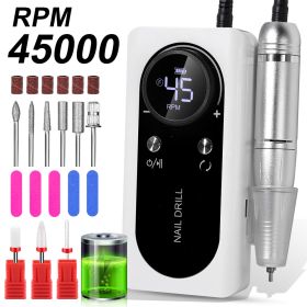 Professional Electric Nail Drill Machine, 45000RPM Rechargeable E-File Nail Drill Cordless, Electric Nail File Kit, Portable Electronic Grinder, (Color: White)