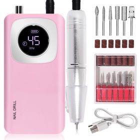 Rechargeable Electric Nail File Professional - 45000RPM Portable Efile Nail Drill Kit, Cordless E File Nail Drill Machine For Acrylic Gel Nails S (Color: Pink)