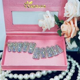 GGddsha Full Diamond Duck Nails Medium Square ReusablePMMA Acrylic Nails Handmade Full Coverage Deluxe 3DCrystal Fake Nail With Box Gift For Wome (Option: L)