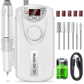 Professional Nail Drill, 35000 RPM Electric Mobile Drill For Acrylic Nails, Rechargeable Electric Nail File Machine Kit For Home Use, Salon Quali (Color: White)