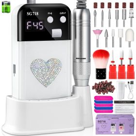 Rechargeable Nail Drill 45000 RPM - Electric Nail File For Shaping, Removing & Polishing Gel Nails-Lightweight & Easy To Use-Perfect For Home & S (Option: White-Heart shape)