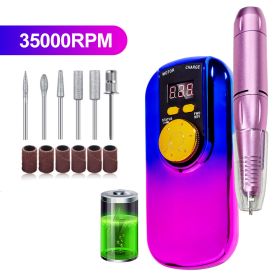 Portable Electric Nail Drill Cordless,35000 RPM Electric Nail File With Holder,Rechargeable Nail Drill E Filer For Nails,Electric Nail Buffer Nai (Option: Bule)