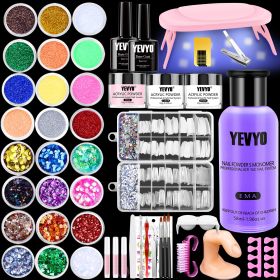 Professional Acrylic Nail Kit, With Pink Nail UV LED Lamps, Acrylic Powders,  Base Top Coat, Nail Tips, Rhinestones, Nail Decorations And Nail Ar (Option: W13551010)
