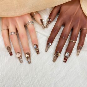 GGDDSHA Press On Nails Short, No Fade Out Fake NailsSeamless Fit Soft Gel Glue On Nails Charms For WomenHandmade Nail Art Manicure Gradient,Hazel (Option: L)