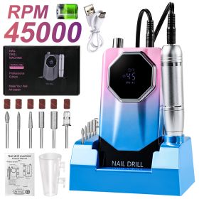 45000RPM Professional Portable Nail Drill Cordless Low Noise Nail Filer Electric Machine With Efile Bits & Base For Acrylic Nails, Electric Nail (Option: Color)