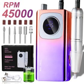 Rechargeable Electric Nail File Professional - 45000RPM Portable Efile Nail Drill Kit, Cordless E File Nail Drill Machine For Acrylic Gel Nails S (Color: Colorful)