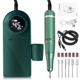 45000RPM Professional Nail Drills Kit With 6 Drill Bits, Portable Electric Nail Drill For Acrylic Nails Gel Polishing Removing, Rechargeable Nail (Color: Green)