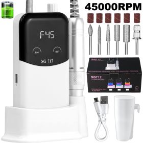 Professional Electric Nail Drill Machine Gradient - Solid Color, 45000RPM Portable Rechargeable Efile Nail Drill Cordless,Electric Nail File Kit (Color: White)