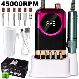 Electric Nail Drill Professional Kit - 45000RPM Portable Nail File Electric E File With 6 Bits & Base-LED Screen-Ultra-Silent, Rechargeable Nail (Color: Red)
