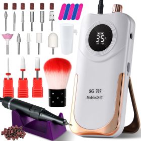 Portable Electric Nail Drill Cordless, 35000 RPM Electric Nail File With Holder,Rechargeable Nail Drill E Filer For Nails,Electric Nail Buffer Na (Color: White)