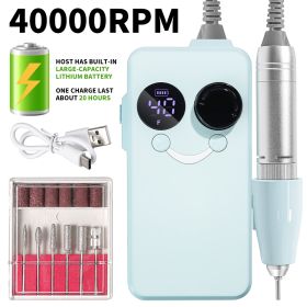 40000RPM Nail Drill Professional Cordless Electric Nail Drill Machine Rechargeable Portable Acrylic Gel Grinder Tools With 6 Bits And Sanding Ban (Color: Blue)